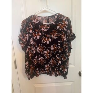 Madewell Women's Floral Cuffed Sleeve Sheer M Top Crew Neck In Dusk blossom